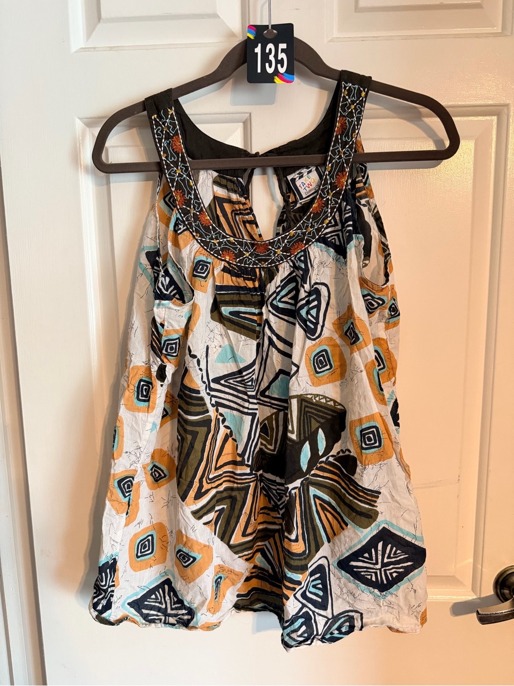 Boho Geometric Tank Top - Black, White & Mustard